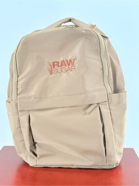 Sugar Beige Raw logo Nylon Backpack for Men